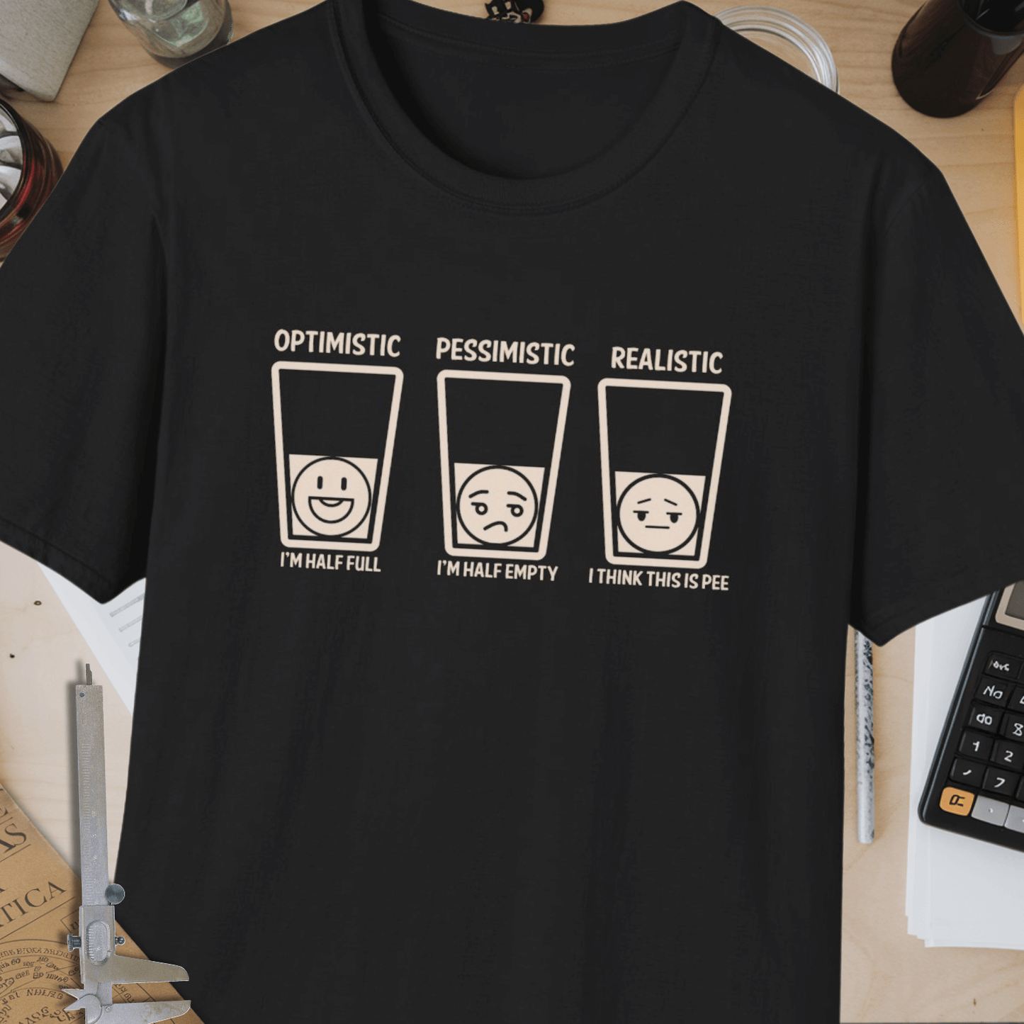 Optimistic vs Pessimistic vs Realistic Unisex Softstyle T-Shirt