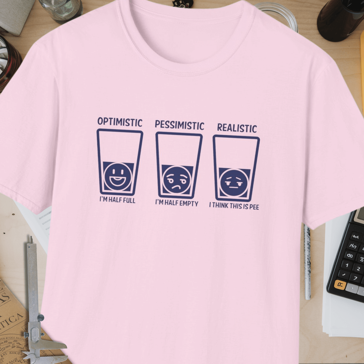 Optimistic vs Pessimistic vs Realistic Unisex Softstyle T-Shirt