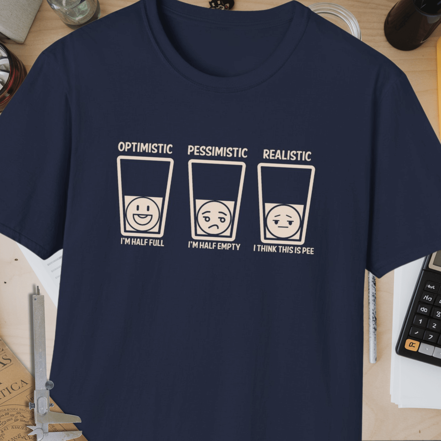 Optimistic vs Pessimistic vs Realistic Unisex Softstyle T-Shirt